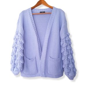 SHEIN Lilac Bubble Sleeve Open Cardigan